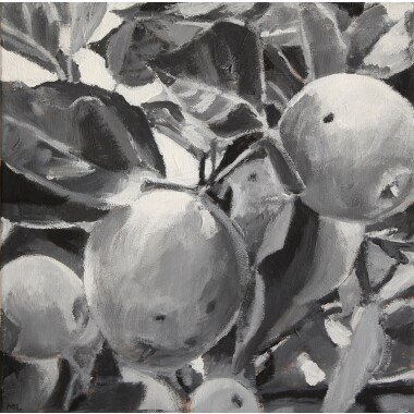 Original Gemälde Acryl Auf Leinwand Äpfel Schwarz Und Weiß 30x30cm