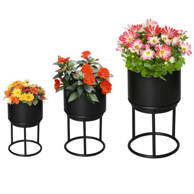 Outsunny 3er Set Blumenständer mit Blumentopf aus Metall Pflanzenständer