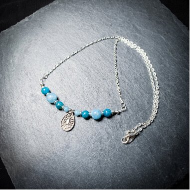 Perlenkette aus Silber & Apatit Chalzedon Halskette Mit Antiksilber I Tropfen