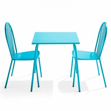 Stuhl Gartentisch Bistro und 2 Stühle aus blauem Stahl