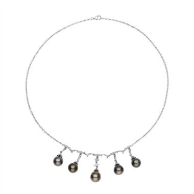 Tahiti-Perlen und Zirkon-Halskette  45 cm