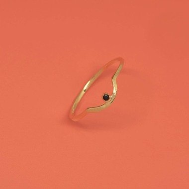 Vergoldeter Ring aus 925 Silber & Geschwungener Ring | Schwarzer Zirkonia
