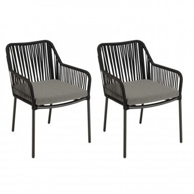 2er Set Sessel aus Seil mit Sitzkissen, schwarz