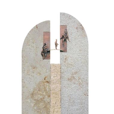 Ausgefallener Grabstein aus Kalkstein & Doppelgrab Grabstein mit Bronze Ornament Brücke Vallis