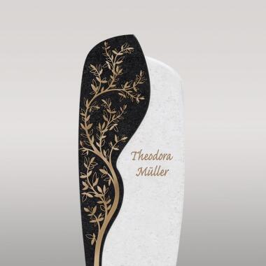 Doppelgrabstein aus Kalkstein & Granit mit floralem Messing Ornament -