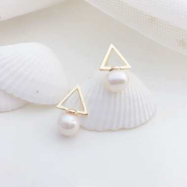 Dreieck Perlen Ohrringe, Ohrring Mit Echte Perlen, Messing 14K Vergoldet
