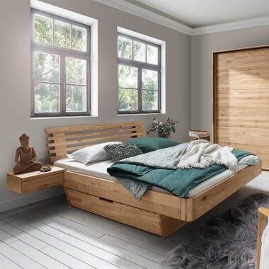 Echtholzbett mit zwei Nachtkommoden Bettkasten