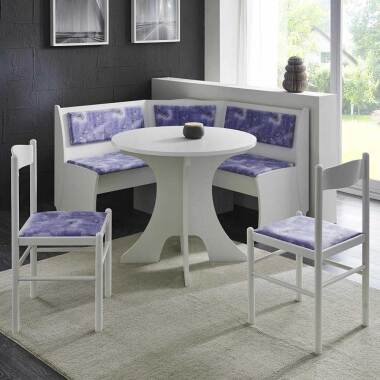 Esszimmer-Sitzecke & Eckbankgruppe mit rundem Tisch Weiß und Lila gemustert