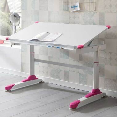 Höhenverstellbarer Tisch in Weiß & Kindertisch in Weiß und Pink höhenverstel