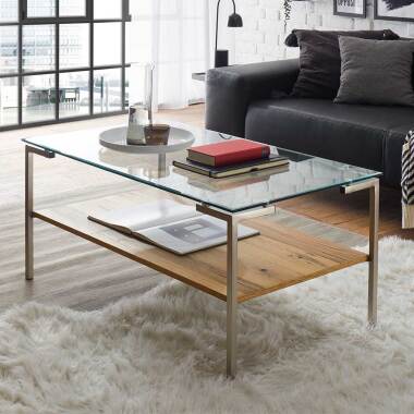 Holztisch mit Glasplatte & Sofa Tisch mit Glasplatte Metall Vierfußgestell