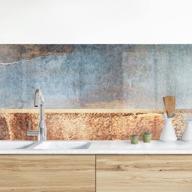 Küchenrückwand Aquarell Abstraktes Seeufer in Gold