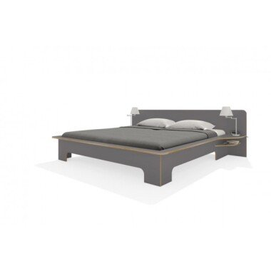 PLANE Doppelbett Anthrazit mit Birkenkante 180 x 200 cm ohne Bettkasten