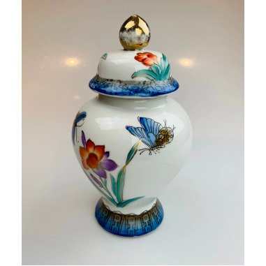 Vintage Weiße Vase Mit Deckel Cloisonne Schmetterling