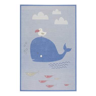 Weicher blauer Kinder Wendeteppich mit Wal