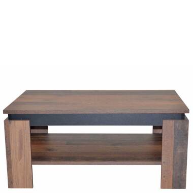 Wohnzimmer Tisch in Holz Antik Optik und Schwarz Ablage