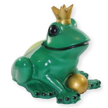 Deko Figur Froschkönig groß Höhe 31 cm Gartenfigur mit Krone und Goldkugel