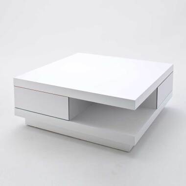 Designtisch in Weiß & Design-Couchtisch in Hochglanz Weiß 2 Schubladen