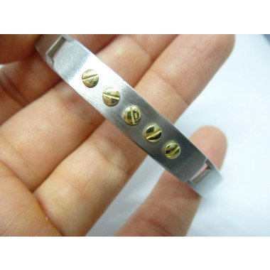 Gebrauchter Edelstahl Armreif Mit Gold 585 Verzierung, Silberfarbenes Bracelet