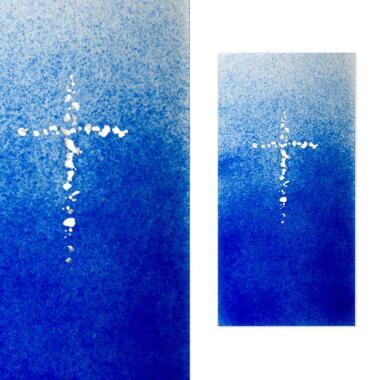 Grabornament & Glaskunst für Grabstein mit Kreuz in Blau Glasornamente