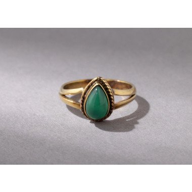 Grüner Onyx Ring Mit Tropfenförmigem Stein Aus Messing, Handgemacht D2