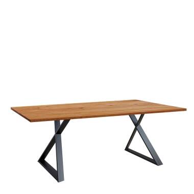 Holzesstisch aus Massivholz & Holzesstisch aus Zerreiche und Metall Bügelgestel
