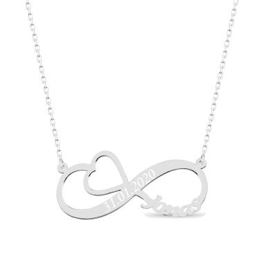 Kette mit Gravur aus Metall & Namenskette Infinity Herz Unendlich Halskette