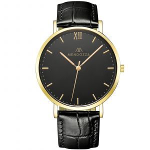 Mendozza Uhr MW-RG0204H-LK Midnight Black Armbanduhr Leder Schwarz Gold