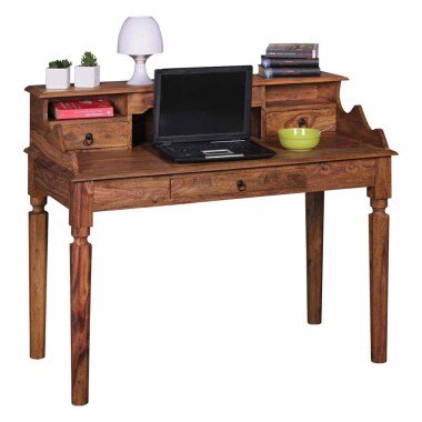 Sheesham Schreibtisch & PC Tisch aus Sheesham Massivholz mit Aufsatz