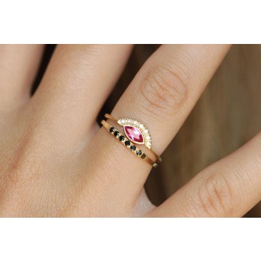 Spinell Verlobungsring, Rosa Ring, Schwarze Diamant Hochzeit Ring Set