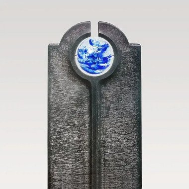 Urnengrabstein mit Kugel & Moderner Granit Urnengrabstein mit Blauer Glas Kugel