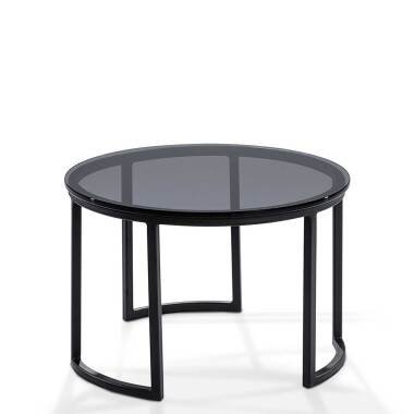 Wohnzimmer Tisch mit runder Rauchglasplatte 80 cm breit