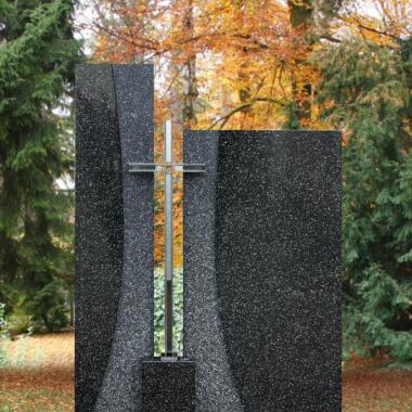 Zweiteiliges Grabmal Granit Schwarz mit Kreuz