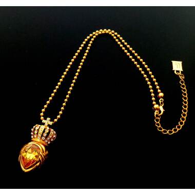 1980S Vergoldete Kugel Kette Halskette Mit Strass Verzierten Kreuz Krone