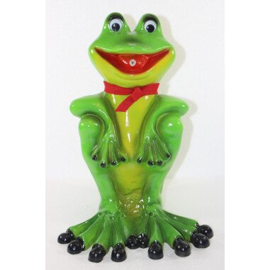 Deko Garten Figur Gartenfigur Teichfigur Frosch mit Schal sitzend Wasserspeier
