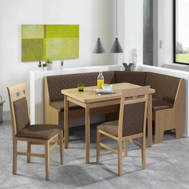 Esszimmer-Sitzecke & Essecke in Braun Stoff und Buche ausziehbarem Tisch