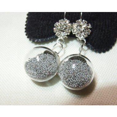 Glaskugel Ohrringe Mit Silbernen Perlen