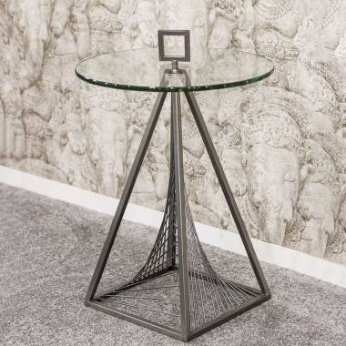 Glastisch Oval aus Glas & Glas Beistelltisch rund Bügelgestell aus Metall