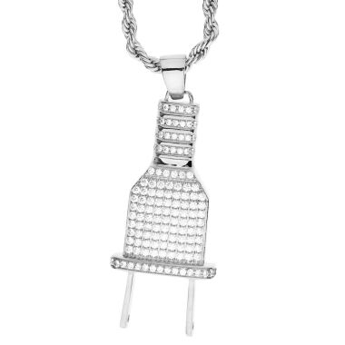 Iced Out Bling Micro Pave Kette NETZSTECKER silber
