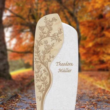 Kalkstein Einzelgrabmal mit floraler Ornament Gravur Cordelia Nova
