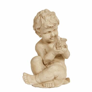 Liebliche Kind Grabstatue mit Vogel aus Steinguss - Agelu / Sand