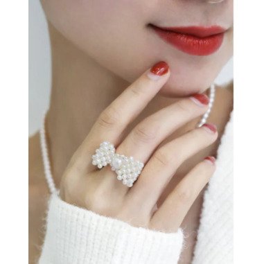 Natürlicher Hochglanz Weiß Rosa Perlen Ring