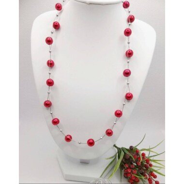 Perlenschmuck aus Metall & Perlenkette Rot, Silberkette Mit Bunten Perlen