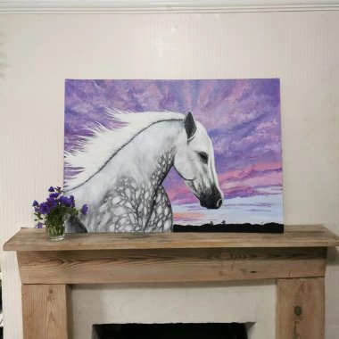 Pferd Mit Lila Sonnenuntergang Kunstdruck