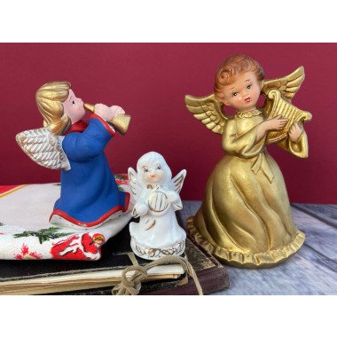 Schutzengel Figur mit Statue & Vintage Engel Figur Set 3 Gold Weihnachtsengel
