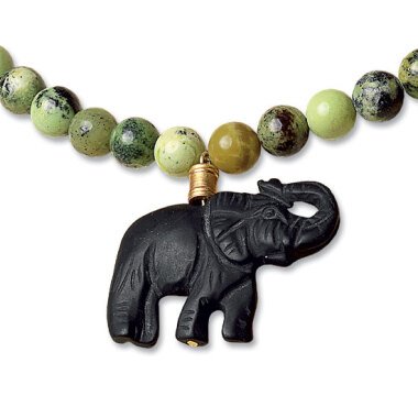Türkis-Schmuck mit Onyx & Petra Waszak: Perlencollier 'Afrikanischer Elefant'