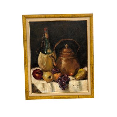 Vintage Mcm Original Gemälde Ölgemälde Obstkessel