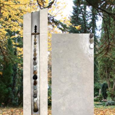 Zweiteiliger Doppelgrabstein & Grabstein Familiengrab zweiteilig hell mit