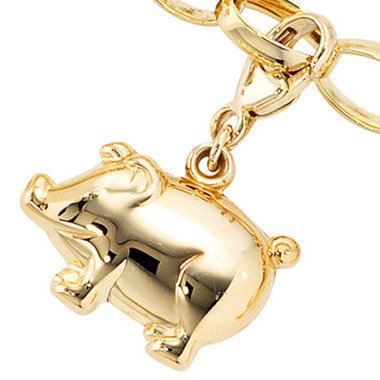 Charmarmband aus Gelbgold & SIGO Einhänger Charm Schweinchen Schwein 333 Gold Gelbgold Glücksbring