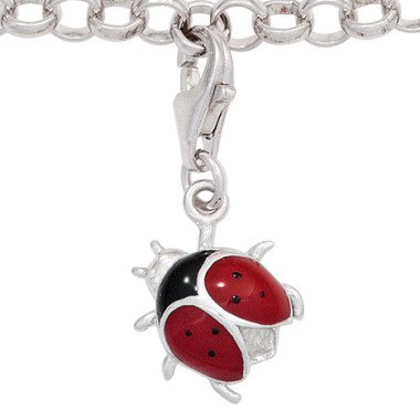 Charmarmband in Rot & SIGO Einhänger Charm Marienkäfer 925 Sterling Silber rhodiniert rot