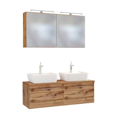 Doppel Waschtisch mit LED Spiegelschränken